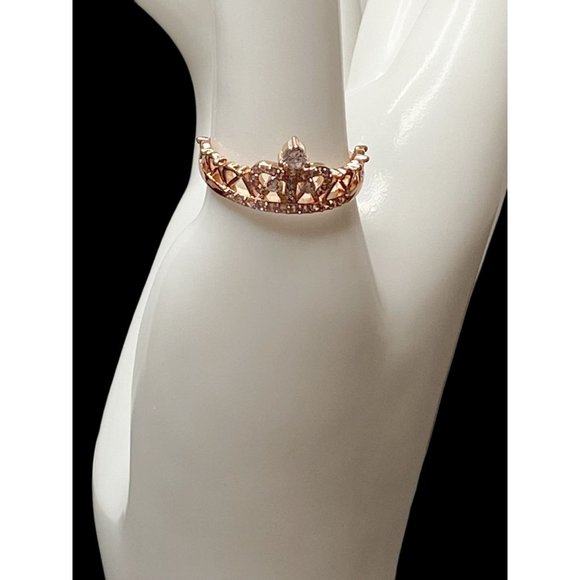 18K Rose Gold Plated Clear Exquisite Princess Crown Tiara Tiny CZ Diamond Accent - Picture 4 of 6